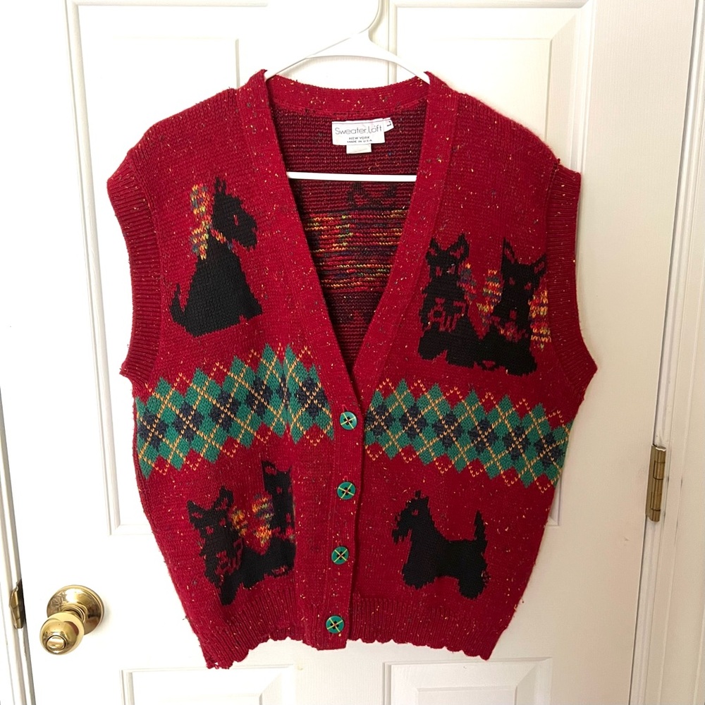 Sweater Loft Vintage Red Dog Theme Cotton blend  Cardigan, L.